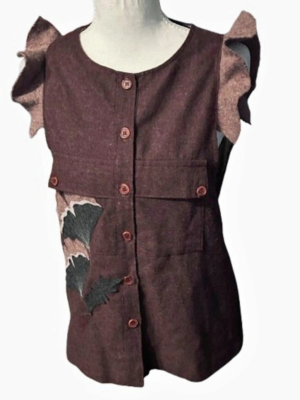 Felt Appliqué BELLA SISTERS Top Shirt Vest Fall Embroidered Boho Bohemian Autumn